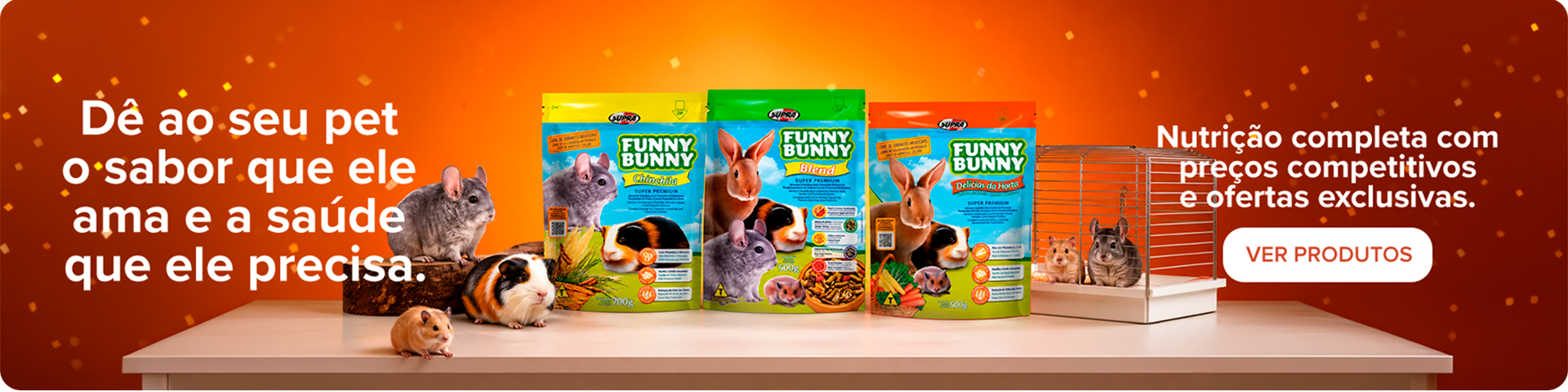 Funny Bunny — dê ao seu pet o sabor que ele ama e a saúde que ele precisa. Nutrição completa para roedores e coelhos.
